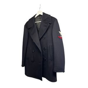 US Navy Military Petty Officer Mens Vintage Black Wool Peacoat Small 36R USA